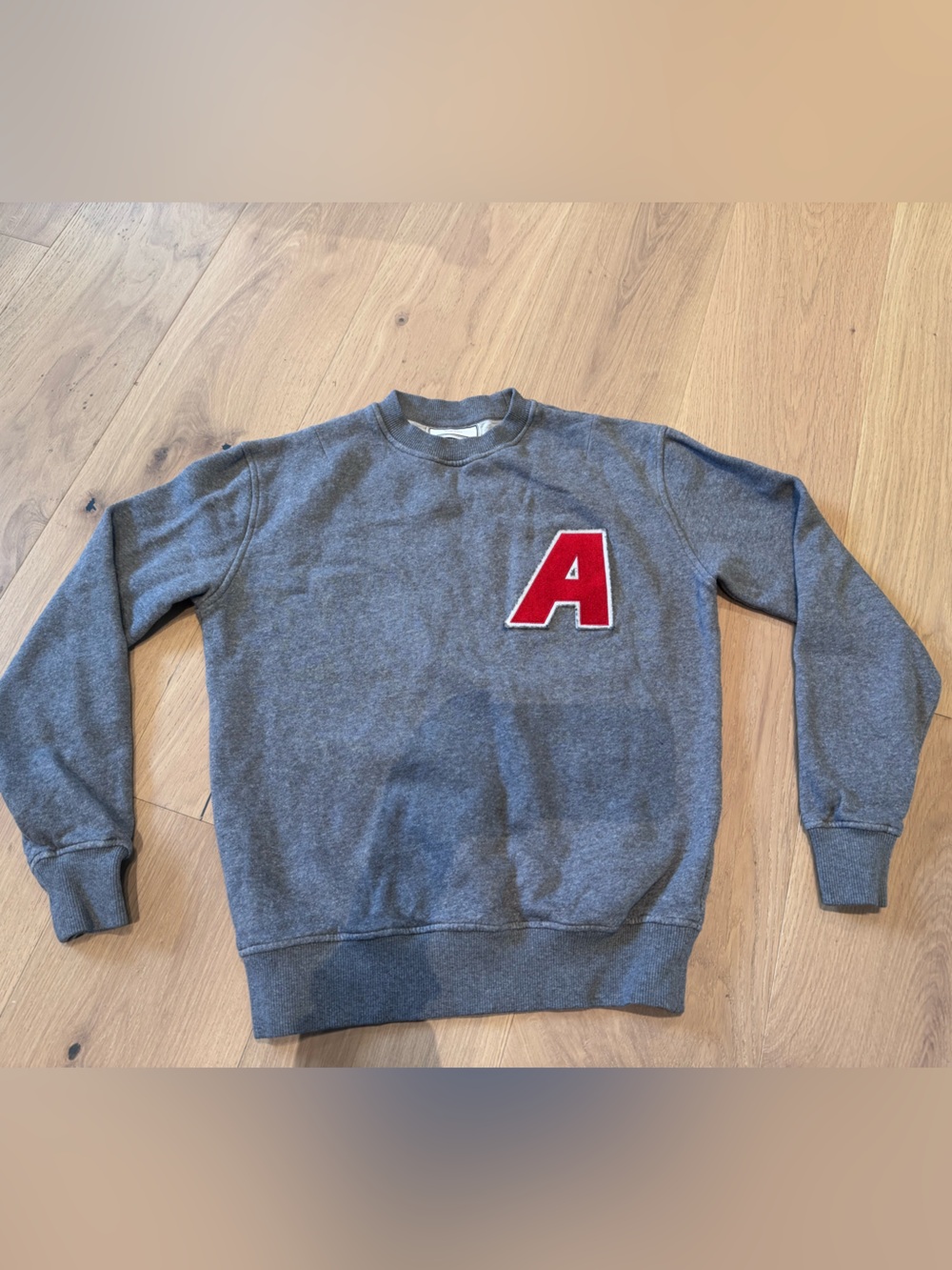 Ami Alexandre Mattiussi Gray Crewneck Sweater with Red 'A' Patch size xs